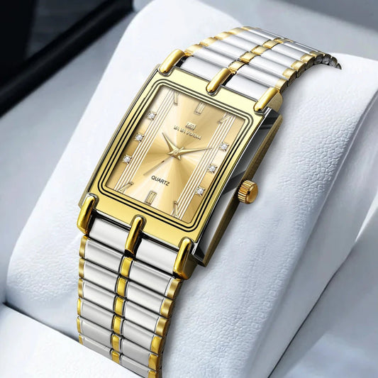 Luxury Diamond Business Mens Watch 30mm Gold Black Rectangular Stainless Steel Waterproof Quartz Movement Men Watches - Checkouts USA