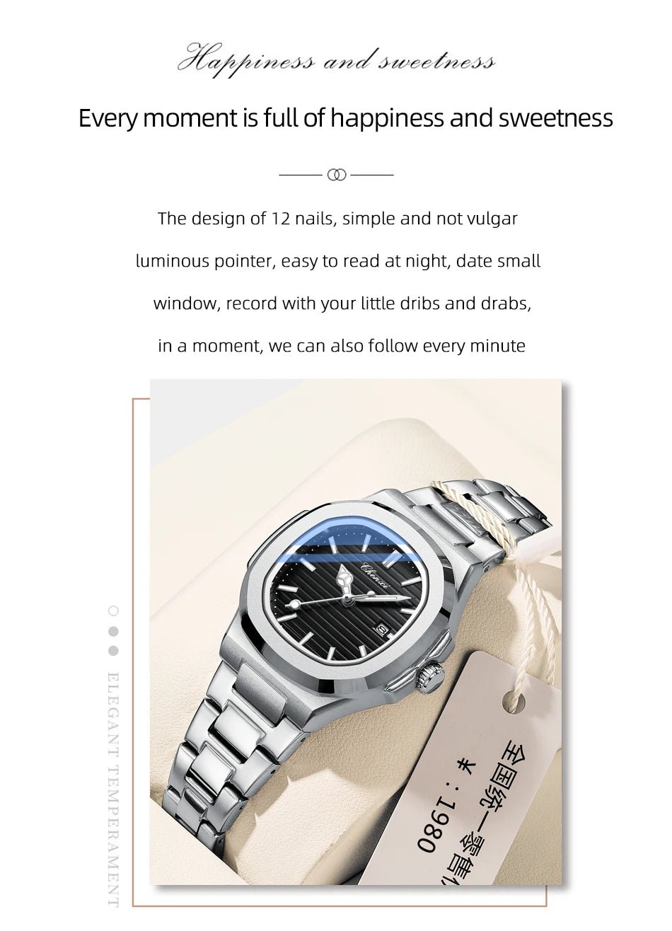 Luxury Fashion Women's Wristwatch Elegant Stainless Steel Quartz Watch For Women Waterproof Watches Clock - Checkouts USA