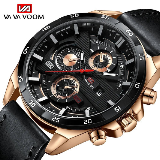 Man Sports Watches Fashion Racing Series 46mm Black Leather Clock Quartz Movement 3Bar Waterproof Wrist Watch for Men - Checkouts USA
