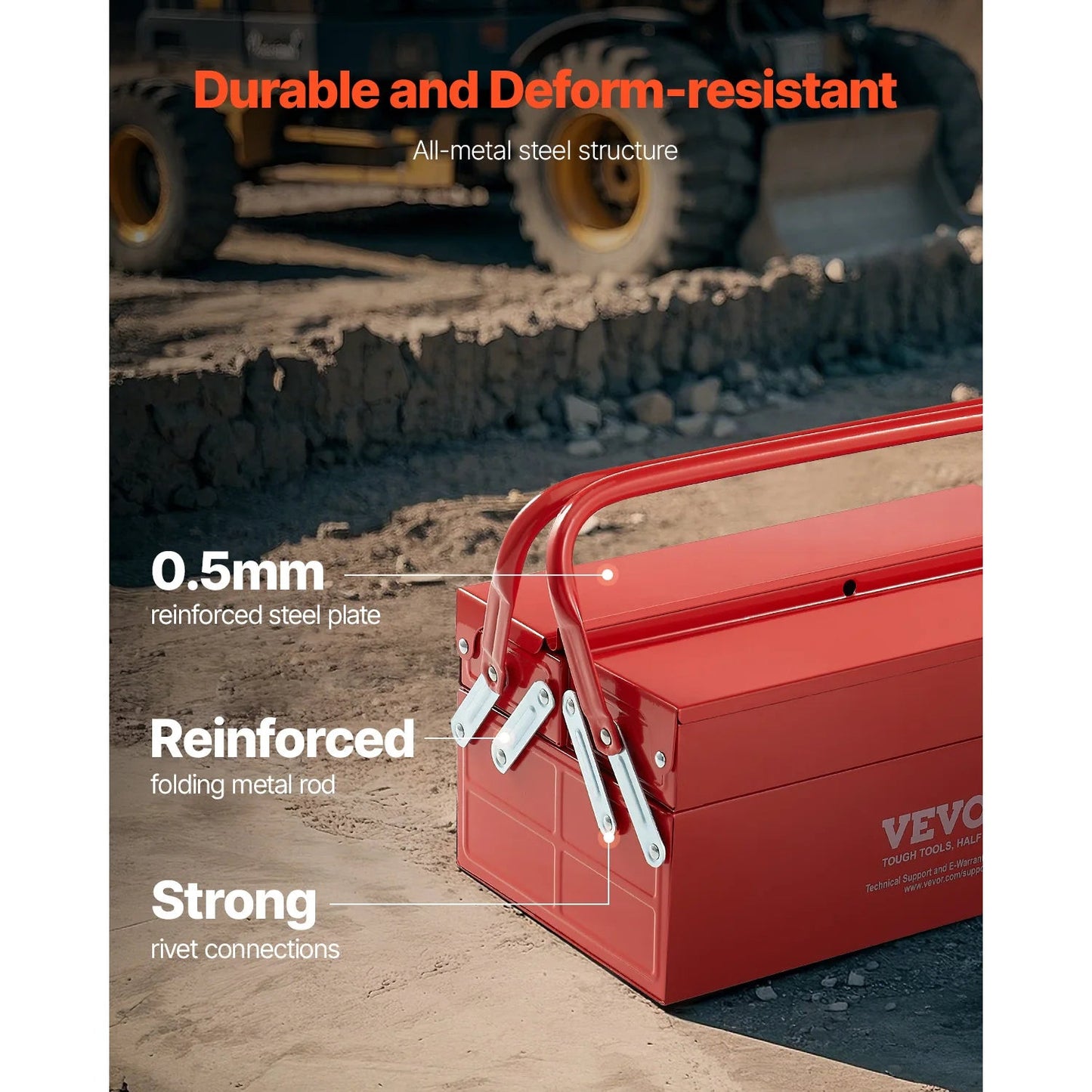 Metal Tool Box 2 - Tier 3 - Tray Portable Folding Tool Chest Organizer with Handle & Lock Toolbox for Factory Repair Shop - Checkouts USA