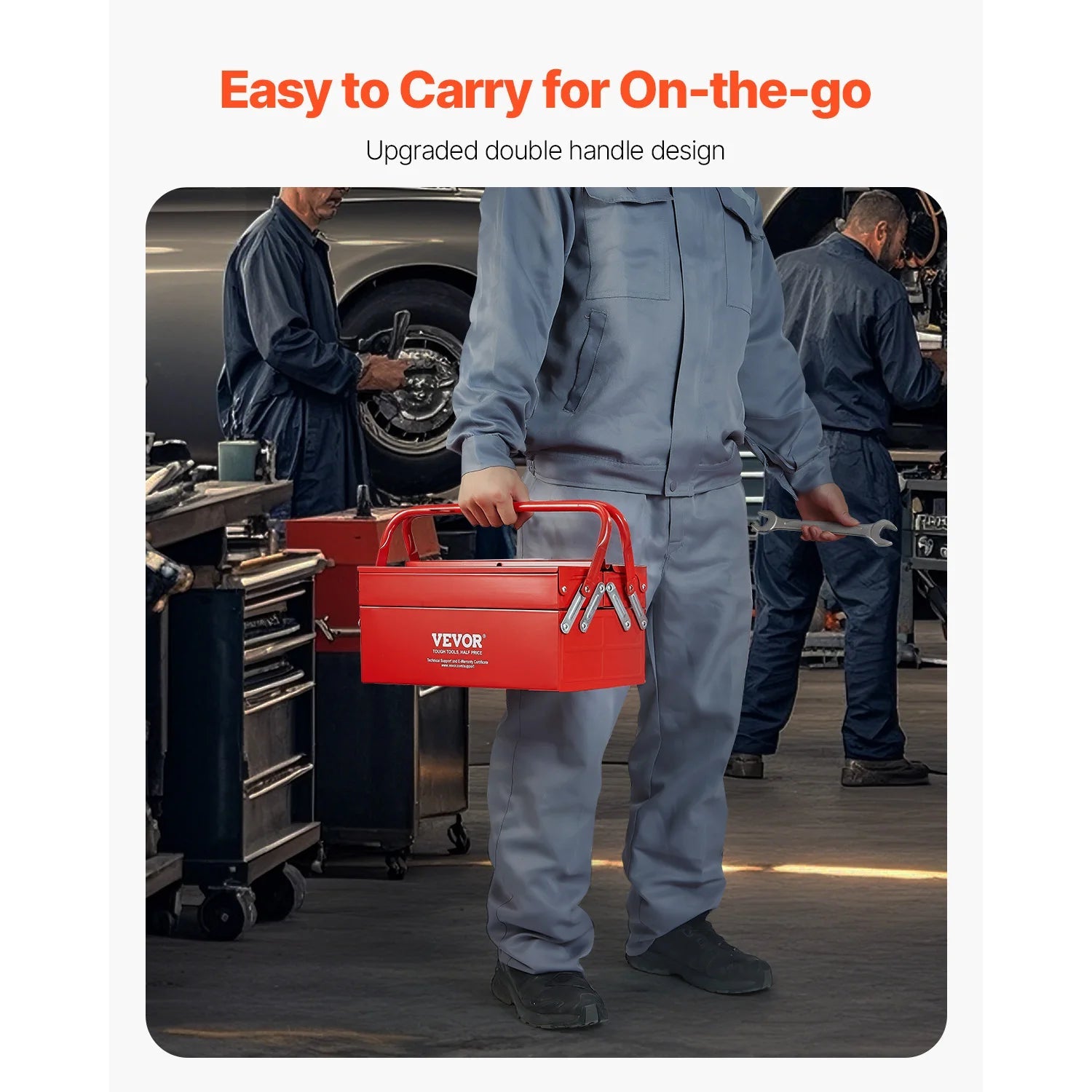 Metal Tool Box 2 - Tier 3 - Tray Portable Folding Tool Chest Organizer with Handle & Lock Toolbox for Factory Repair Shop - Checkouts USA