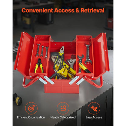 Metal Tool Box 2 - Tier 3 - Tray Portable Folding Tool Chest Organizer with Handle & Lock Toolbox for Factory Repair Shop - Checkouts USA