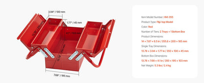 Metal Tool Box 2 - Tier 3 - Tray Portable Folding Tool Chest Organizer with Handle & Lock Toolbox for Factory Repair Shop - Checkouts USA