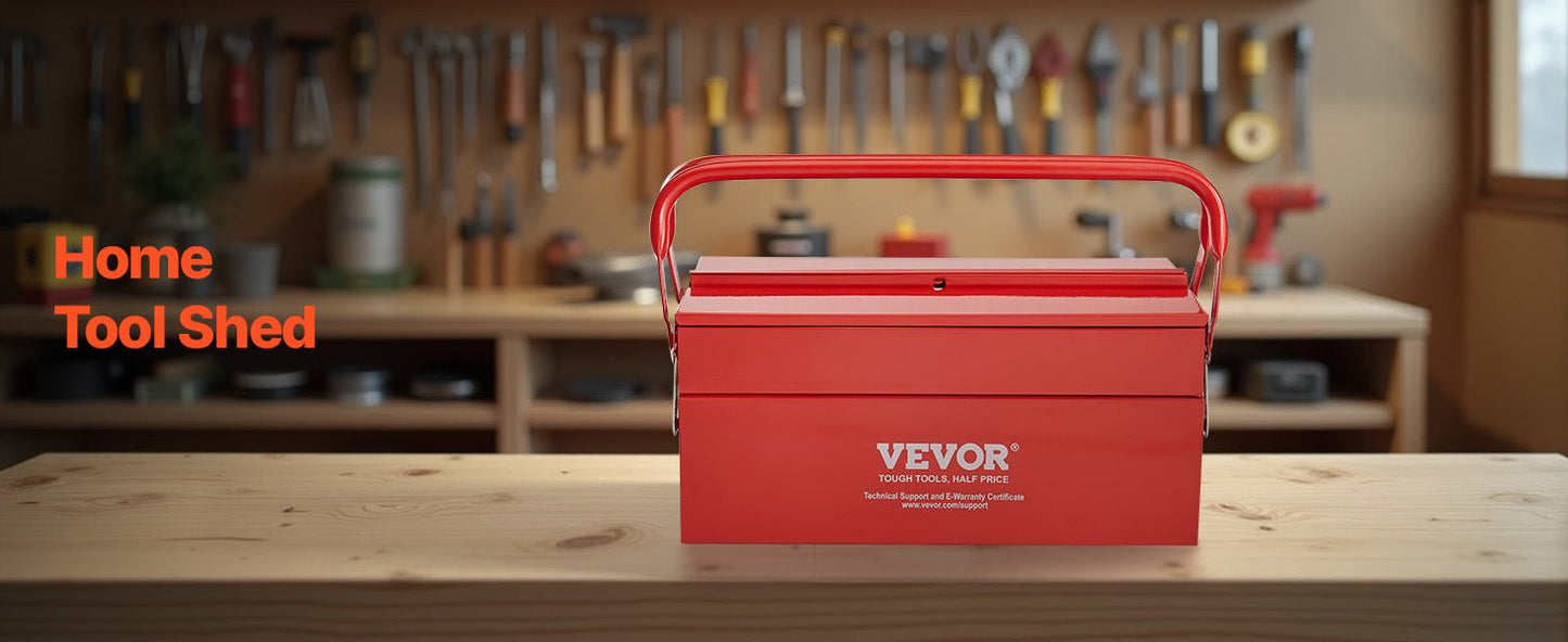 Metal Tool Box 2 - Tier 3 - Tray Portable Folding Tool Chest Organizer with Handle & Lock Toolbox for Factory Repair Shop - Checkouts USA