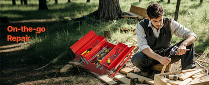 Metal Tool Box 2 - Tier 3 - Tray Portable Folding Tool Chest Organizer with Handle & Lock Toolbox for Factory Repair Shop - Checkouts USA