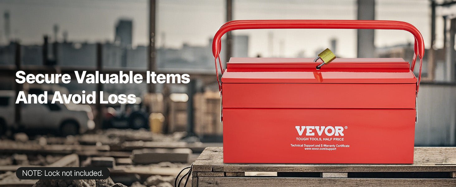 Metal Tool Box 2 - Tier 3 - Tray Portable Folding Tool Chest Organizer with Handle & Lock Toolbox for Factory Repair Shop - Checkouts USA