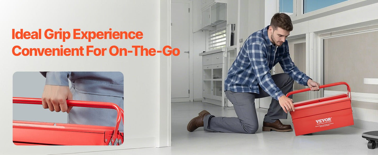 Metal Tool Box 2 - Tier 3 - Tray Portable Folding Tool Chest Organizer with Handle & Lock Toolbox for Factory Repair Shop - Checkouts USA