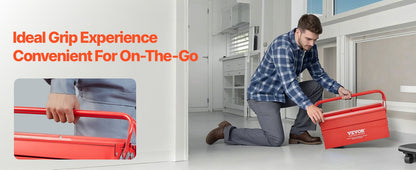 Metal Tool Box 2 - Tier 3 - Tray Portable Folding Tool Chest Organizer with Handle & Lock Toolbox for Factory Repair Shop - Checkouts USA