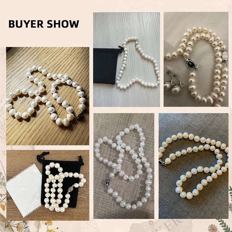 New Hot Real White Freshwater Cultured Pearl Necklaces for Women Girl Gift, 925 Sterling Silver Women's Baroque Pearl Necklace - Checkouts USA