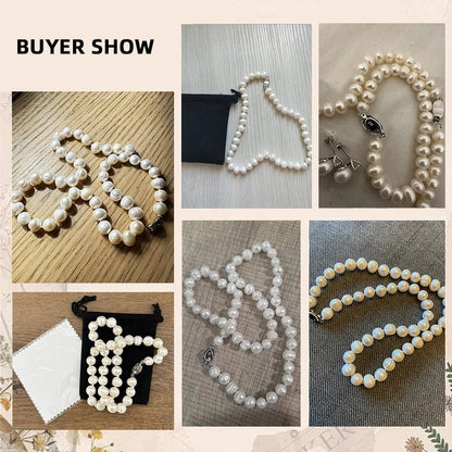 New Hot Real White Freshwater Cultured Pearl Necklaces for Women Girl Gift, 925 Sterling Silver Women's Baroque Pearl Necklace - Checkouts USA
