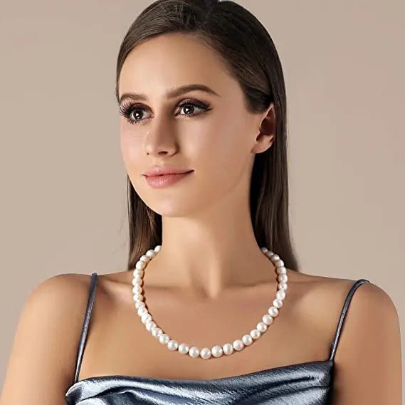 New Hot Real White Freshwater Cultured Pearl Necklaces for Women Girl Gift, 925 Sterling Silver Women's Baroque Pearl Necklace - Checkouts USA