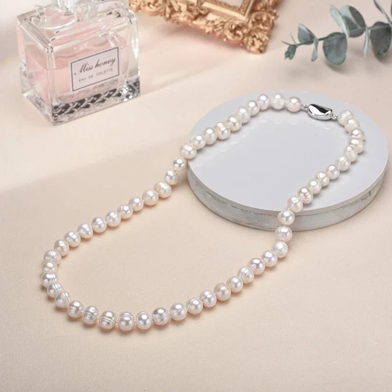 New Hot Real White Freshwater Cultured Pearl Necklaces for Women Girl Gift, 925 Sterling Silver Women's Baroque Pearl Necklace - Checkouts USA