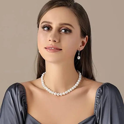 New Hot Real White Freshwater Cultured Pearl Necklaces for Women Girl Gift, 925 Sterling Silver Women's Baroque Pearl Necklace - Checkouts USA