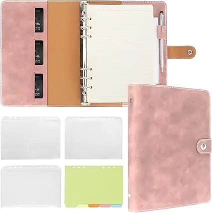 New Leather A5 Binder 6 Ring Binder Notebook - PU Leather Refillable Notebook with Binder Pockets, Dividers, Refill Paper - Checkouts USA