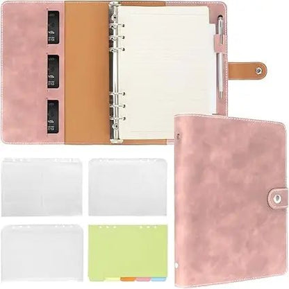 New Leather A5 Binder 6 Ring Binder Notebook - PU Leather Refillable Notebook with Binder Pockets, Dividers, Refill Paper - Checkouts USA