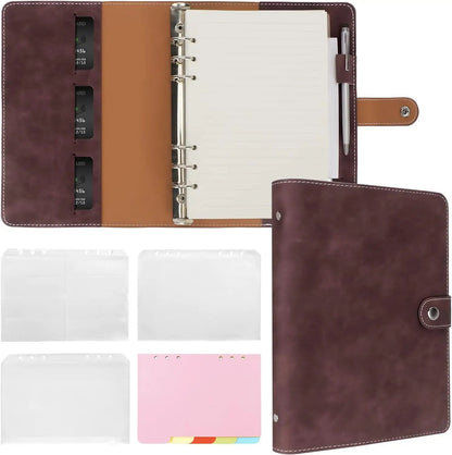 New Leather A5 Binder 6 Ring Binder Notebook - PU Leather Refillable Notebook with Binder Pockets, Dividers, Refill Paper - Checkouts USA