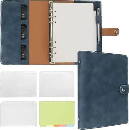 New Leather A5 Binder 6 Ring Binder Notebook - PU Leather Refillable Notebook with Binder Pockets, Dividers, Refill Paper - Checkouts USA