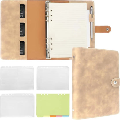 New Leather A5 Binder 6 Ring Binder Notebook - PU Leather Refillable Notebook with Binder Pockets, Dividers, Refill Paper - Checkouts USA