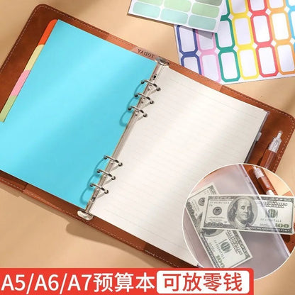 New Leather A5 Binder 6 Ring Binder Notebook - PU Leather Refillable Notebook with Binder Pockets, Dividers, Refill Paper - Checkouts USA