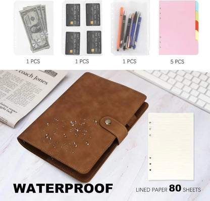 New Leather A5 Binder 6 Ring Binder Notebook - PU Leather Refillable Notebook with Binder Pockets, Dividers, Refill Paper - Checkouts USA