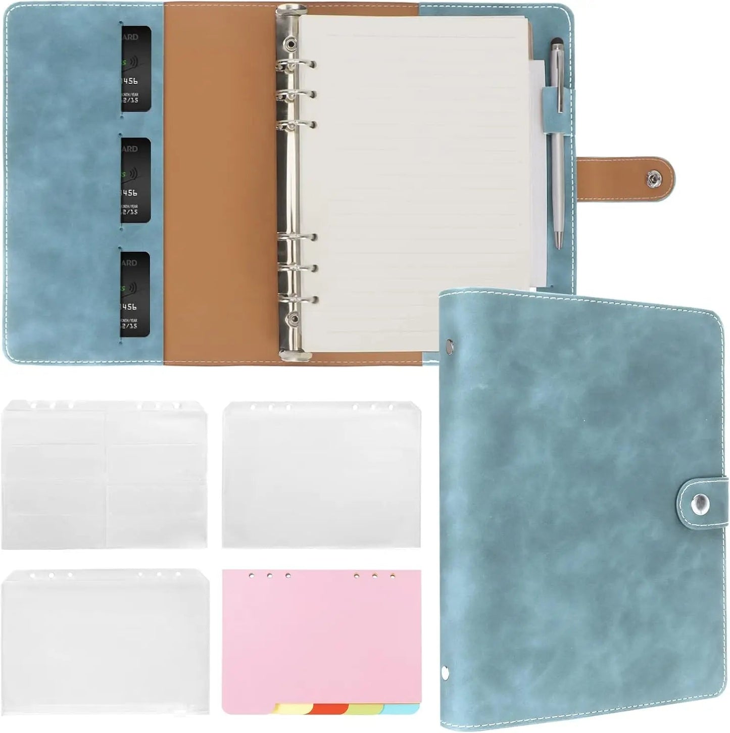 New Leather A5 Binder 6 Ring Binder Notebook - PU Leather Refillable Notebook with Binder Pockets, Dividers, Refill Paper - Checkouts USA