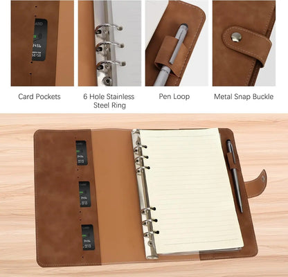 New Leather A5 Binder 6 Ring Binder Notebook - PU Leather Refillable Notebook with Binder Pockets, Dividers, Refill Paper - Checkouts USA