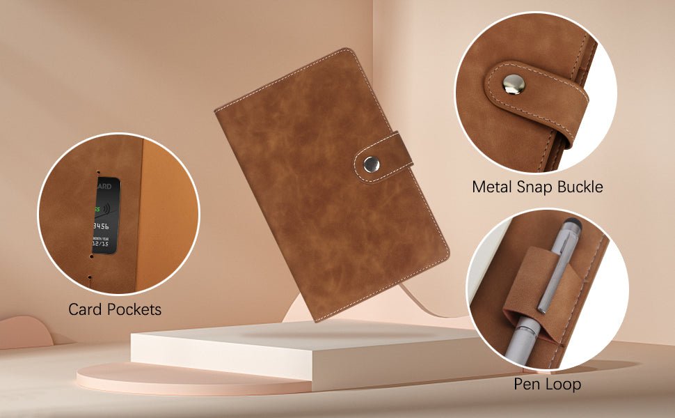 New Leather A5 Binder 6 Ring Binder Notebook - PU Leather Refillable Notebook with Binder Pockets, Dividers, Refill Paper - Checkouts USA