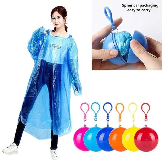 New Portable Disposable Raincoat Keychain Compression Ball Pocket Ball Outdoor Adult Travel Hangable Poncho Camping Gear - Checkouts UK