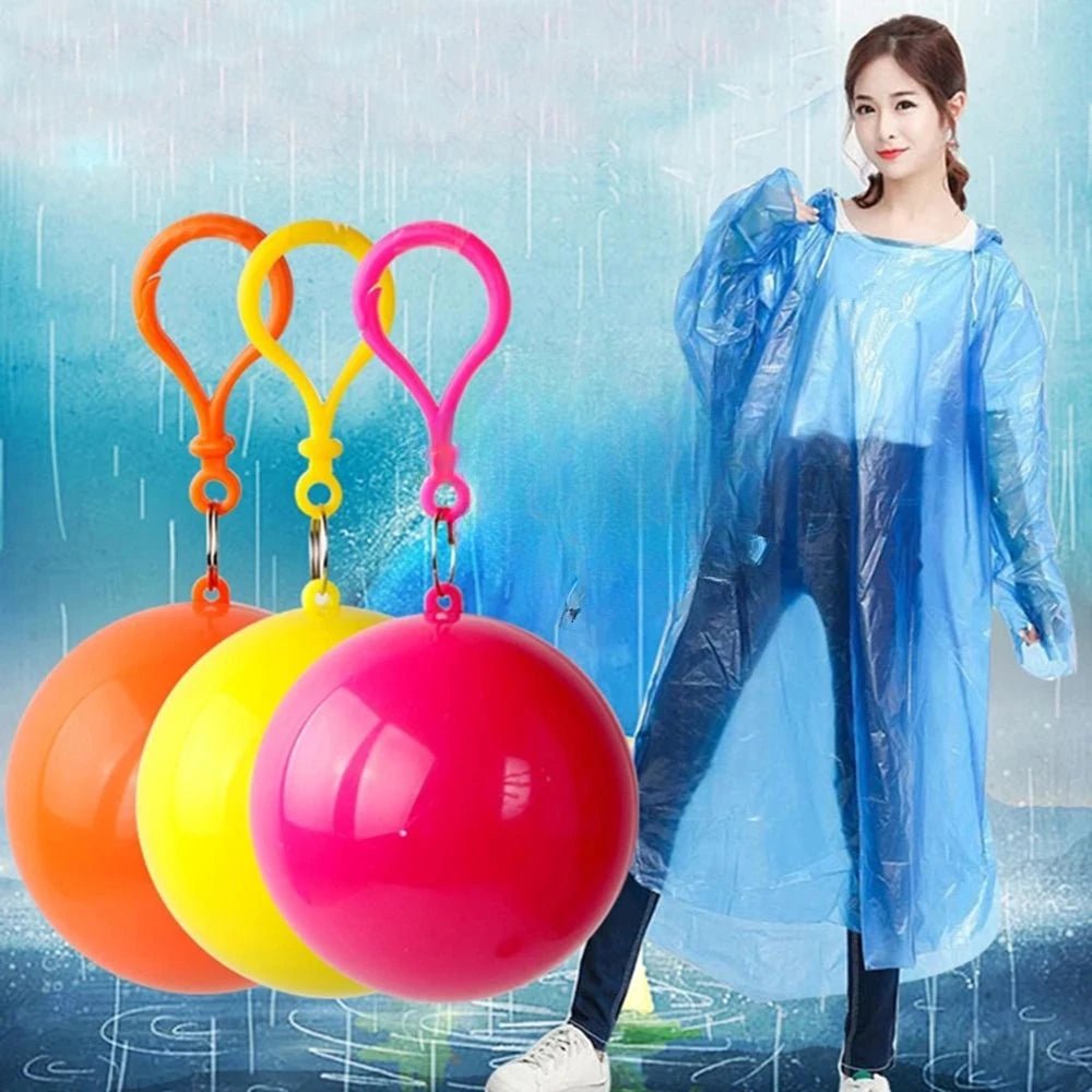 New Portable Disposable Raincoat Keychain Compression Ball Pocket Ball Outdoor Adult Travel Hangable Poncho Camping Gear - Checkouts UK