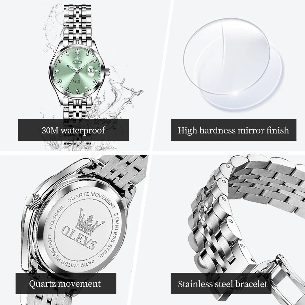 New Woman Watch Solid Steel Strap Waterproof Calendar Ladies Wristwatch Luxury Brand Original Quartz Watch for Women 5649 - Checkouts USA