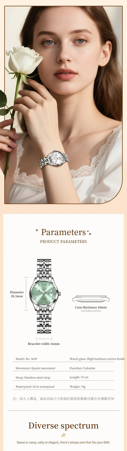 New Woman Watch Solid Steel Strap Waterproof Calendar Ladies Wristwatch Luxury Brand Original Quartz Watch for Women 5649 - Checkouts USA