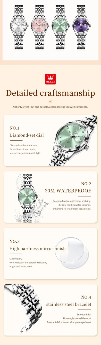 New Woman Watch Solid Steel Strap Waterproof Calendar Ladies Wristwatch Luxury Brand Original Quartz Watch for Women 5649 - Checkouts USA