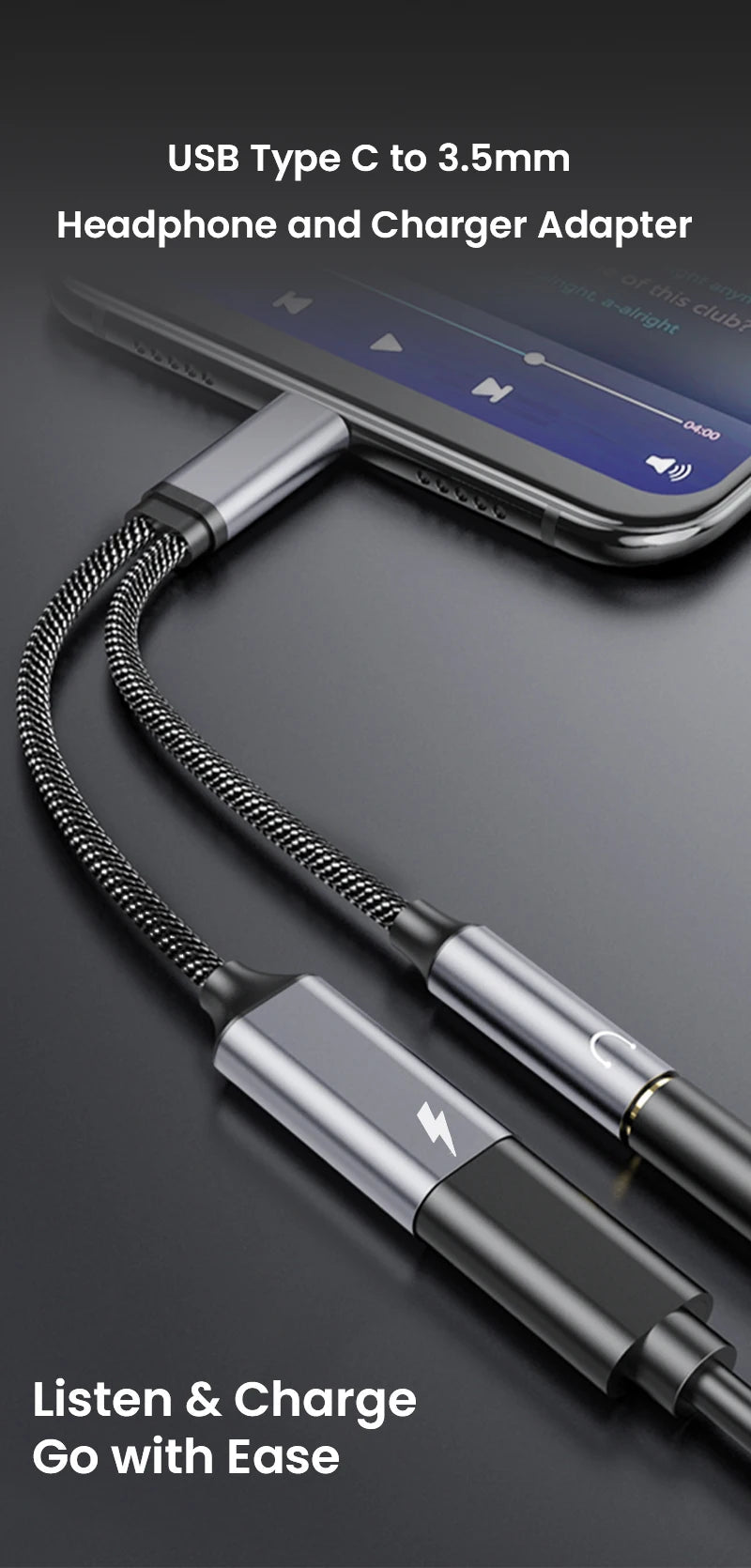 NIERBO 2 in 1 USB C to 3.5mm Headphone and Charger Adapter USB C PD 3.0 Port to Aux Audio Jack Fast Charging Dongle Cable Cord - Checkouts UK