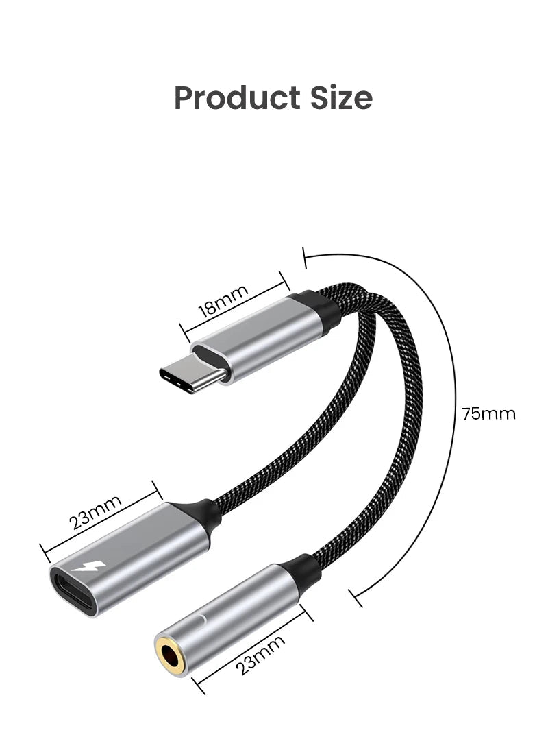 NIERBO 2 in 1 USB C to 3.5mm Headphone and Charger Adapter USB C PD 3.0 Port to Aux Audio Jack Fast Charging Dongle Cable Cord - Checkouts UK