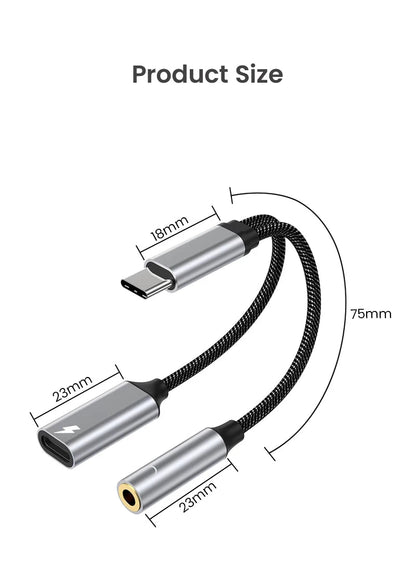 NIERBO 2 in 1 USB C to 3.5mm Headphone and Charger Adapter USB C PD 3.0 Port to Aux Audio Jack Fast Charging Dongle Cable Cord - Checkouts UK