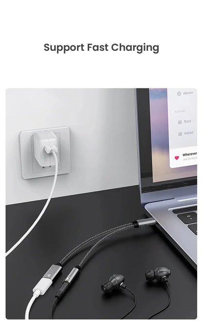 NIERBO 2 in 1 USB C to 3.5mm Headphone and Charger Adapter USB C PD 3.0 Port to Aux Audio Jack Fast Charging Dongle Cable Cord - Checkouts UK