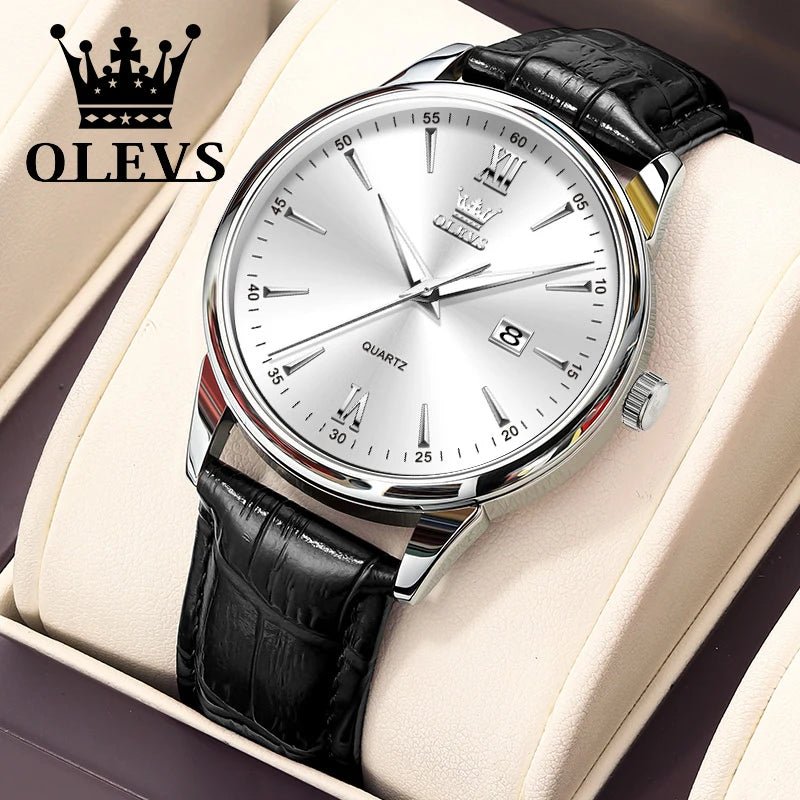 OLEVS High Quality Luxury Quartz Men Watch Original Leather Strap Waterproof Fashion Watches for Men Classic Men's Wrist Watches - Checkouts USA