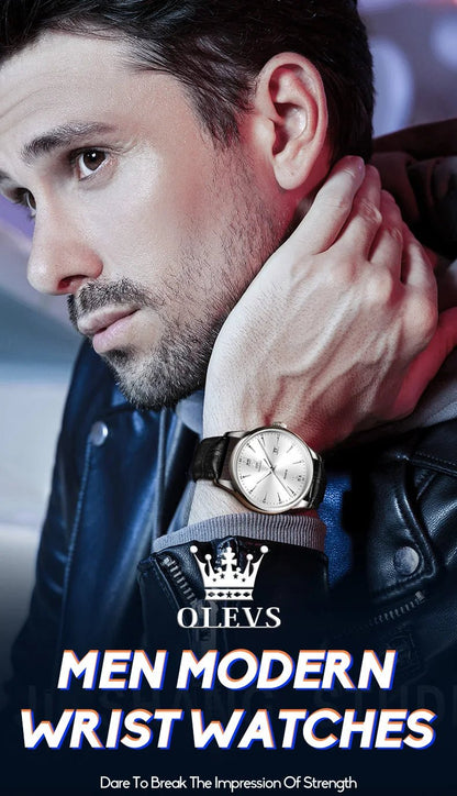 OLEVS High Quality Luxury Quartz Men Watch Original Leather Strap Waterproof Fashion Watches for Men Classic Men's Wrist Watches - Checkouts USA