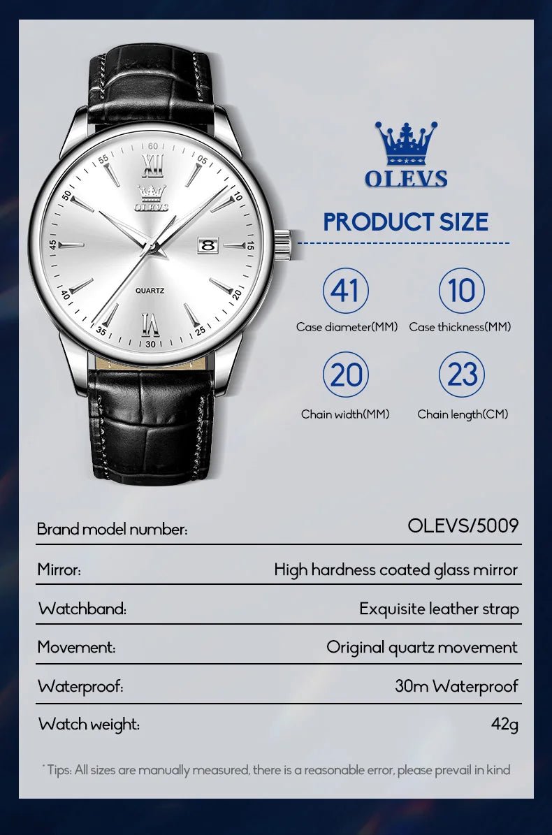 OLEVS High Quality Luxury Quartz Men Watch Original Leather Strap Waterproof Fashion Watches for Men Classic Men's Wrist Watches - Checkouts USA