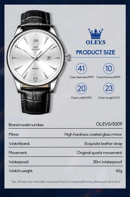 OLEVS High Quality Luxury Quartz Men Watch Original Leather Strap Waterproof Fashion Watches for Men Classic Men's Wrist Watches - Checkouts USA