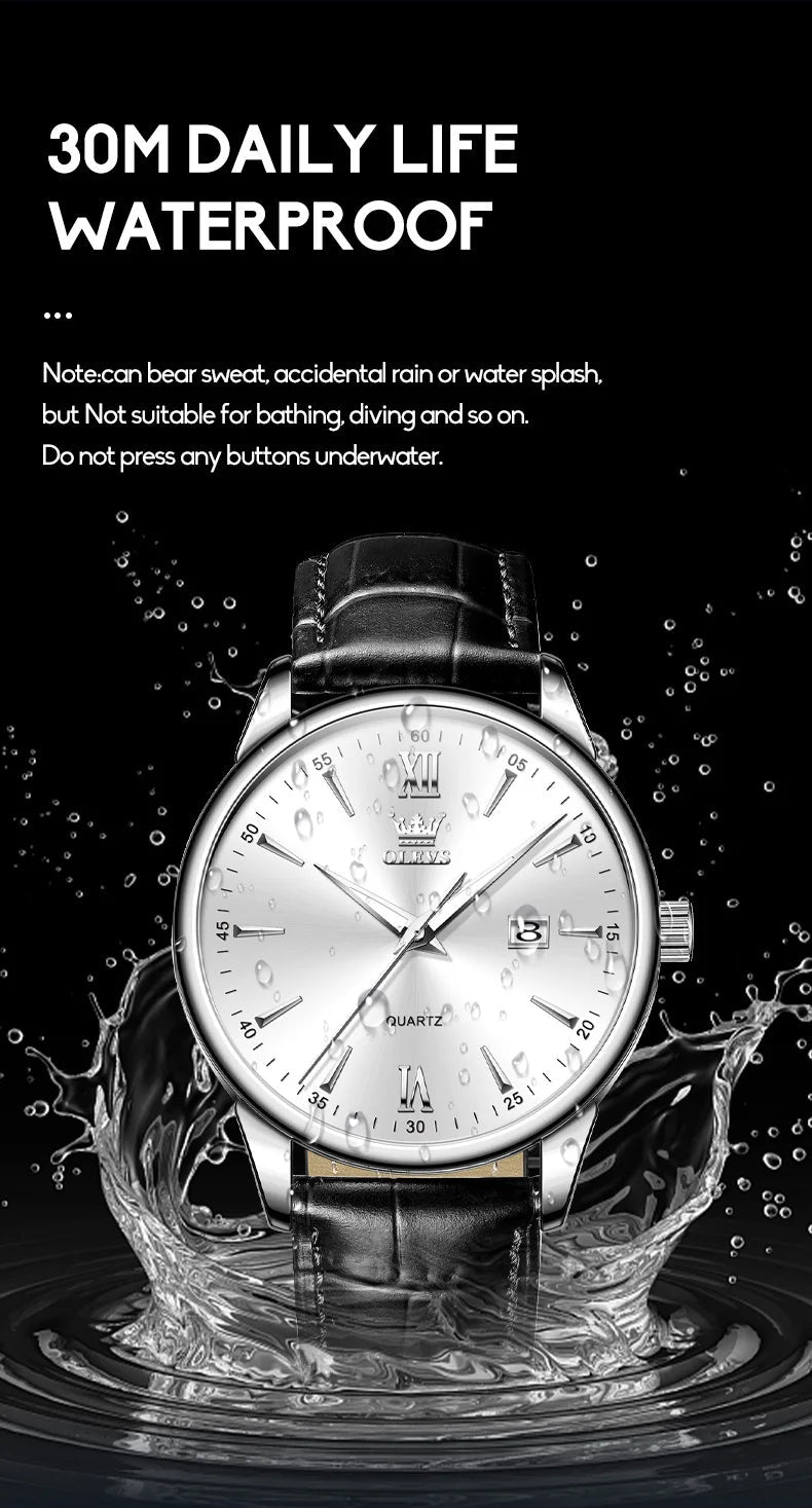 OLEVS High Quality Luxury Quartz Men Watch Original Leather Strap Waterproof Fashion Watches for Men Classic Men's Wrist Watches - Checkouts USA