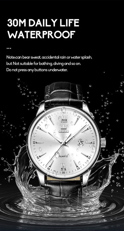 OLEVS High Quality Luxury Quartz Men Watch Original Leather Strap Waterproof Fashion Watches for Men Classic Men's Wrist Watches - Checkouts USA