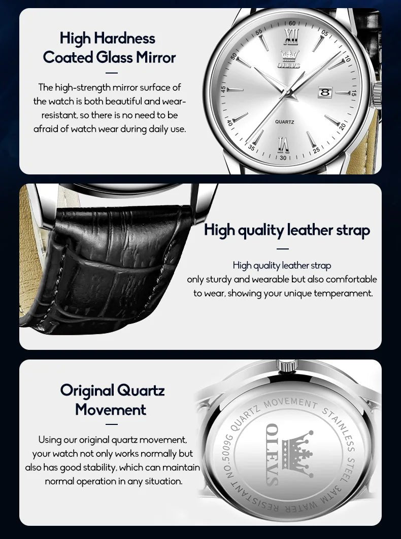 OLEVS High Quality Luxury Quartz Men Watch Original Leather Strap Waterproof Fashion Watches for Men Classic Men's Wrist Watches - Checkouts USA