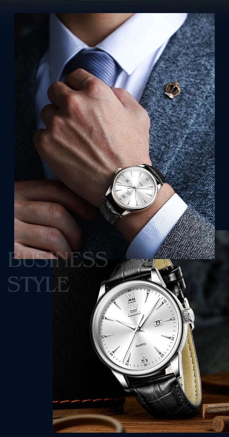 OLEVS High Quality Luxury Quartz Men Watch Original Leather Strap Waterproof Fashion Watches for Men Classic Men's Wrist Watches - Checkouts USA