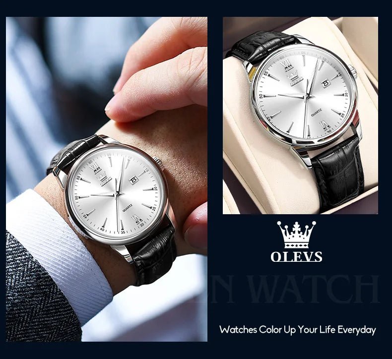 OLEVS High Quality Luxury Quartz Men Watch Original Leather Strap Waterproof Fashion Watches for Men Classic Men's Wrist Watches - Checkouts USA