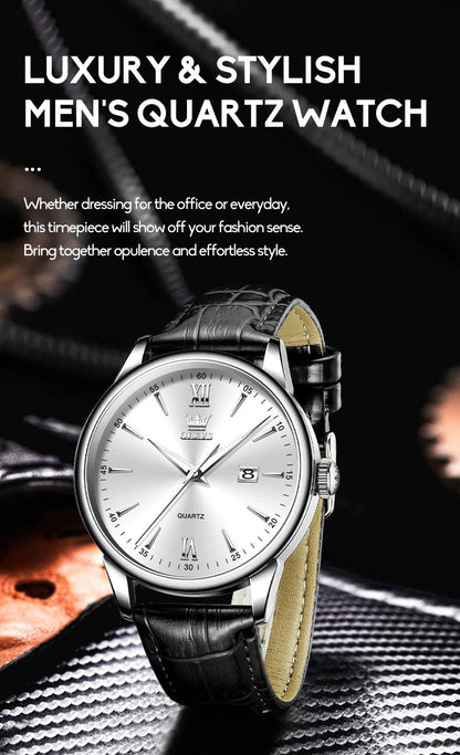 OLEVS High Quality Luxury Quartz Men Watch Original Leather Strap Waterproof Fashion Watches for Men Classic Men's Wrist Watches - Checkouts USA