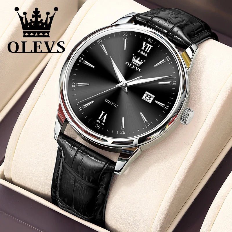 OLEVS High Quality Luxury Quartz Men Watch Original Leather Strap Waterproof Fashion Watches for Men Classic Men's Wrist Watches - Checkouts USA