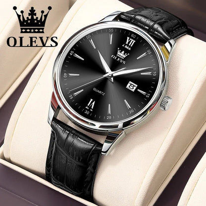 OLEVS High Quality Luxury Quartz Men Watch Original Leather Strap Waterproof Fashion Watches for Men Classic Men's Wrist Watches - Checkouts USA