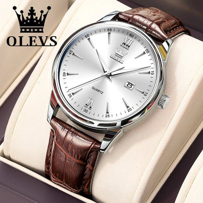 OLEVS High Quality Luxury Quartz Men Watch Original Leather Strap Waterproof Fashion Watches for Men Classic Men's Wrist Watches - Checkouts USA