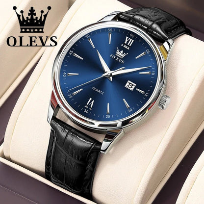 OLEVS High Quality Luxury Quartz Men Watch Original Leather Strap Waterproof Fashion Watches for Men Classic Men's Wrist Watches - Checkouts USA